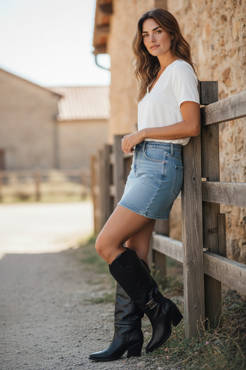 SALDI STIVALE TEXANO CINTURINO CAVIGLIA NERO