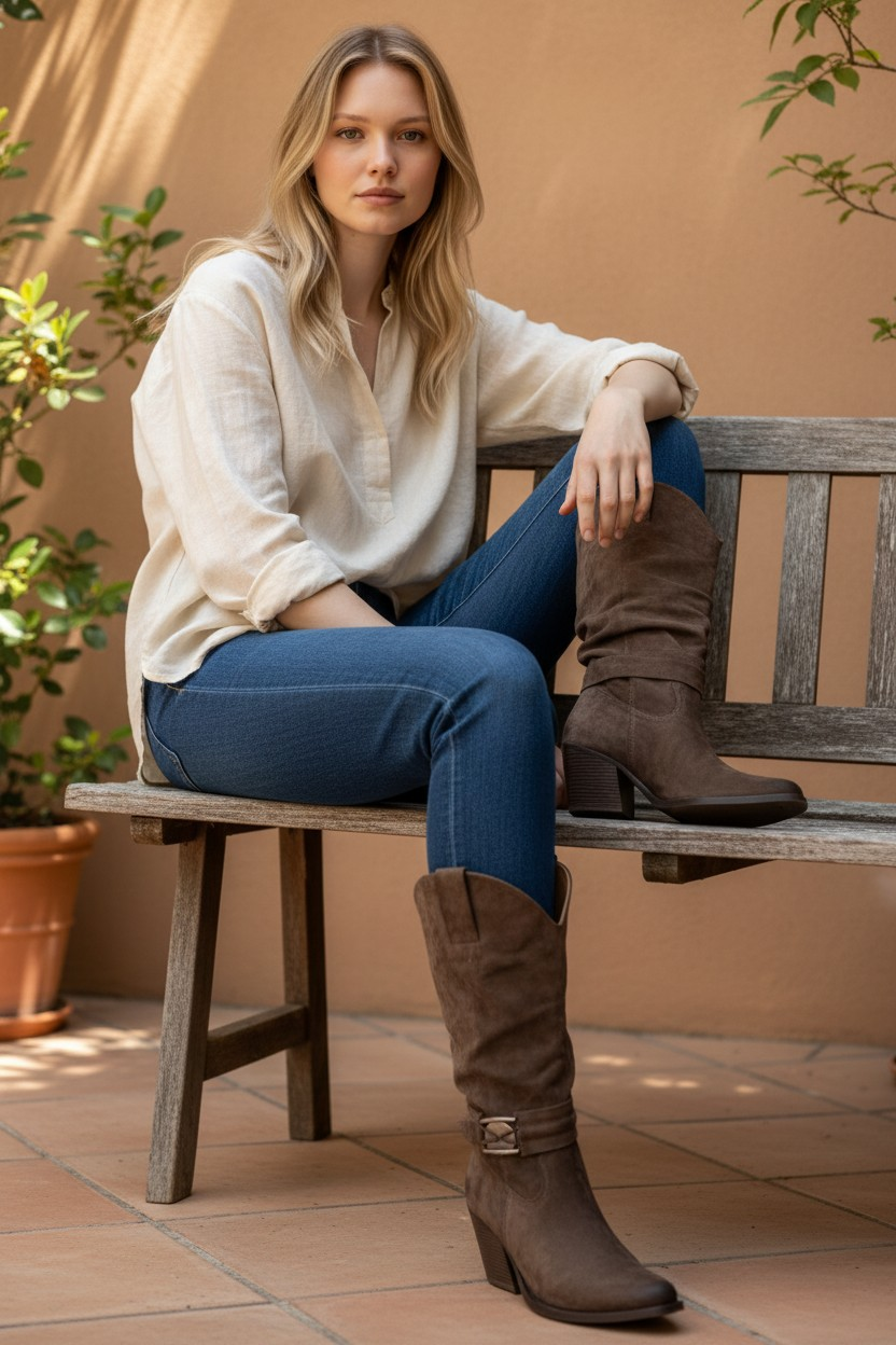 SALDI STIVALE TEXANO SCAMOSCIATO CON CINTURINO