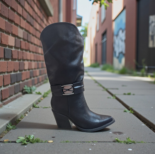 SALDI STIVALE TEXANO CINTURINO CAVIGLIA NERO